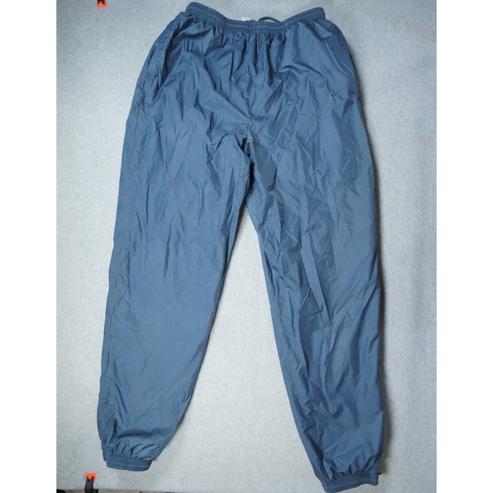 Vintage Nike Windbreaker Pants Mens Large Blue Lined Nylon Swoosh 90s Y2K FLAW**